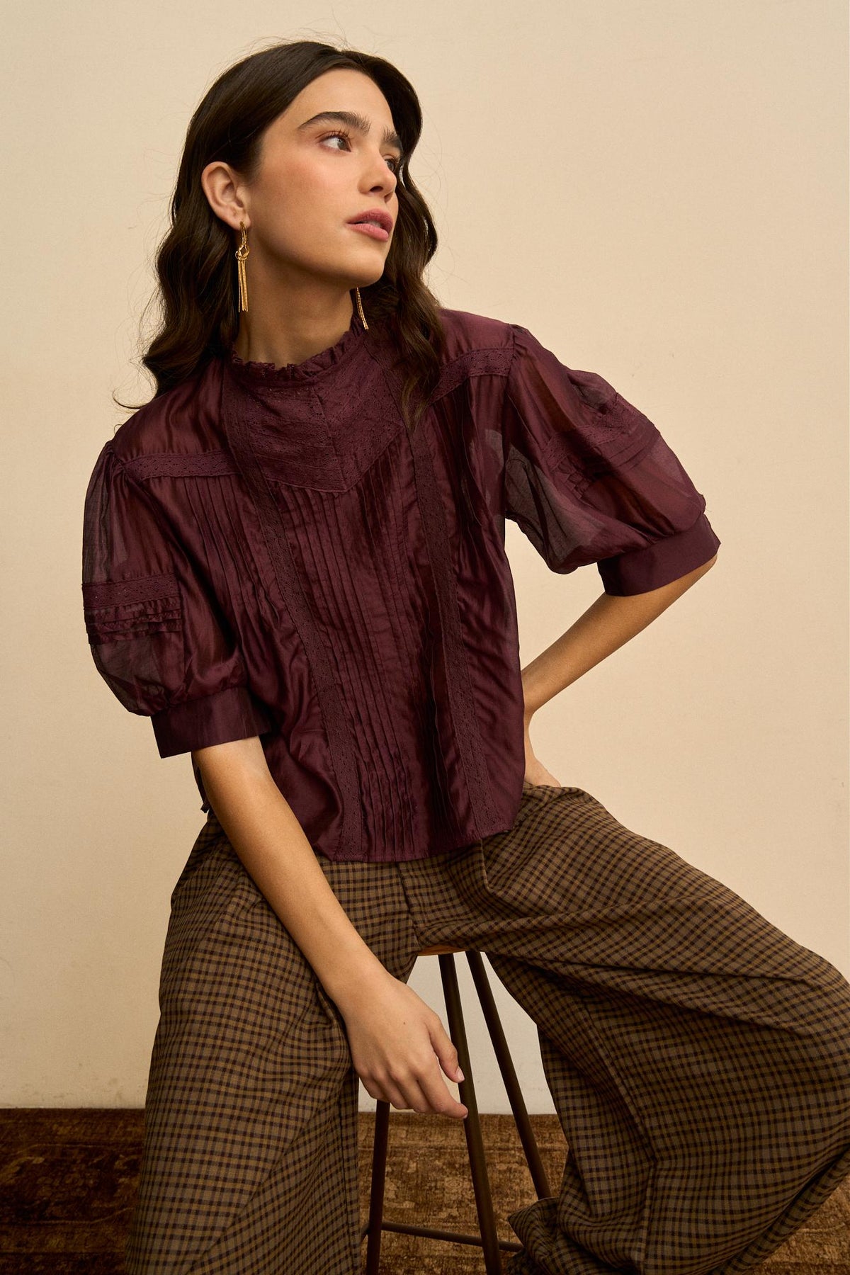 Soline Pintuck Puff-Sleeve Blouse