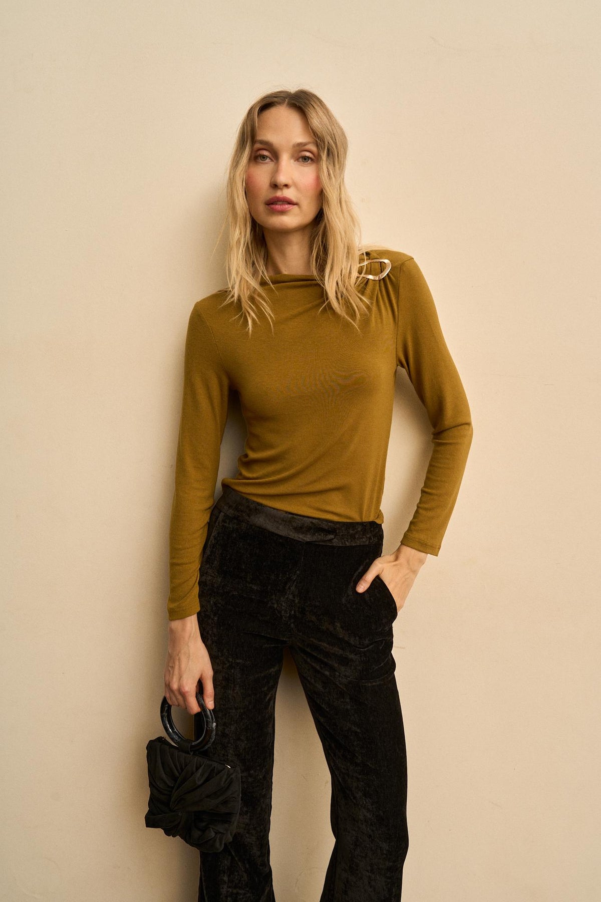 Ysée Draped Top with Brooch