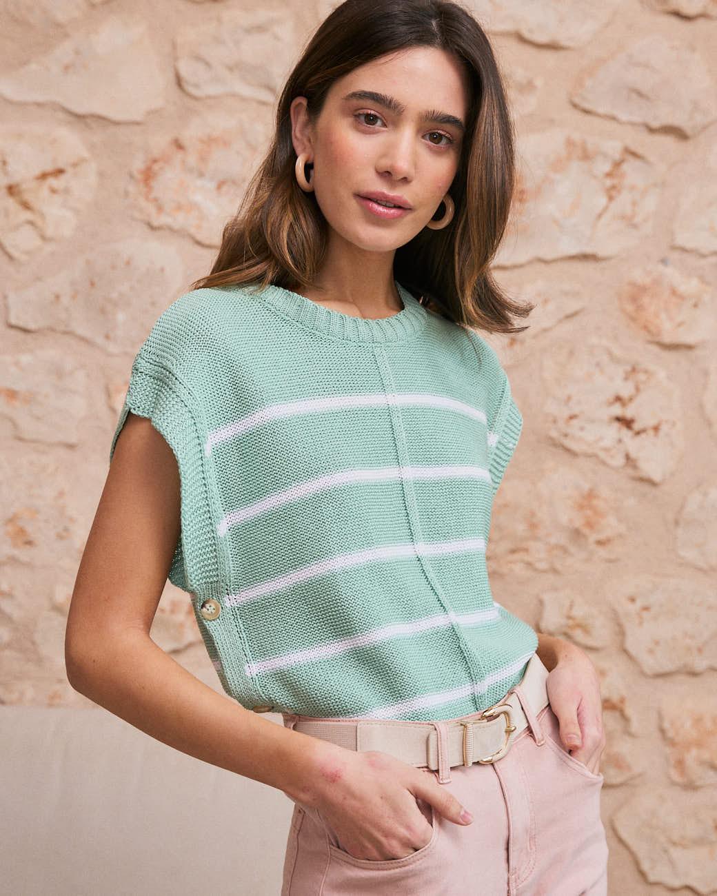 Green Water Striped Top