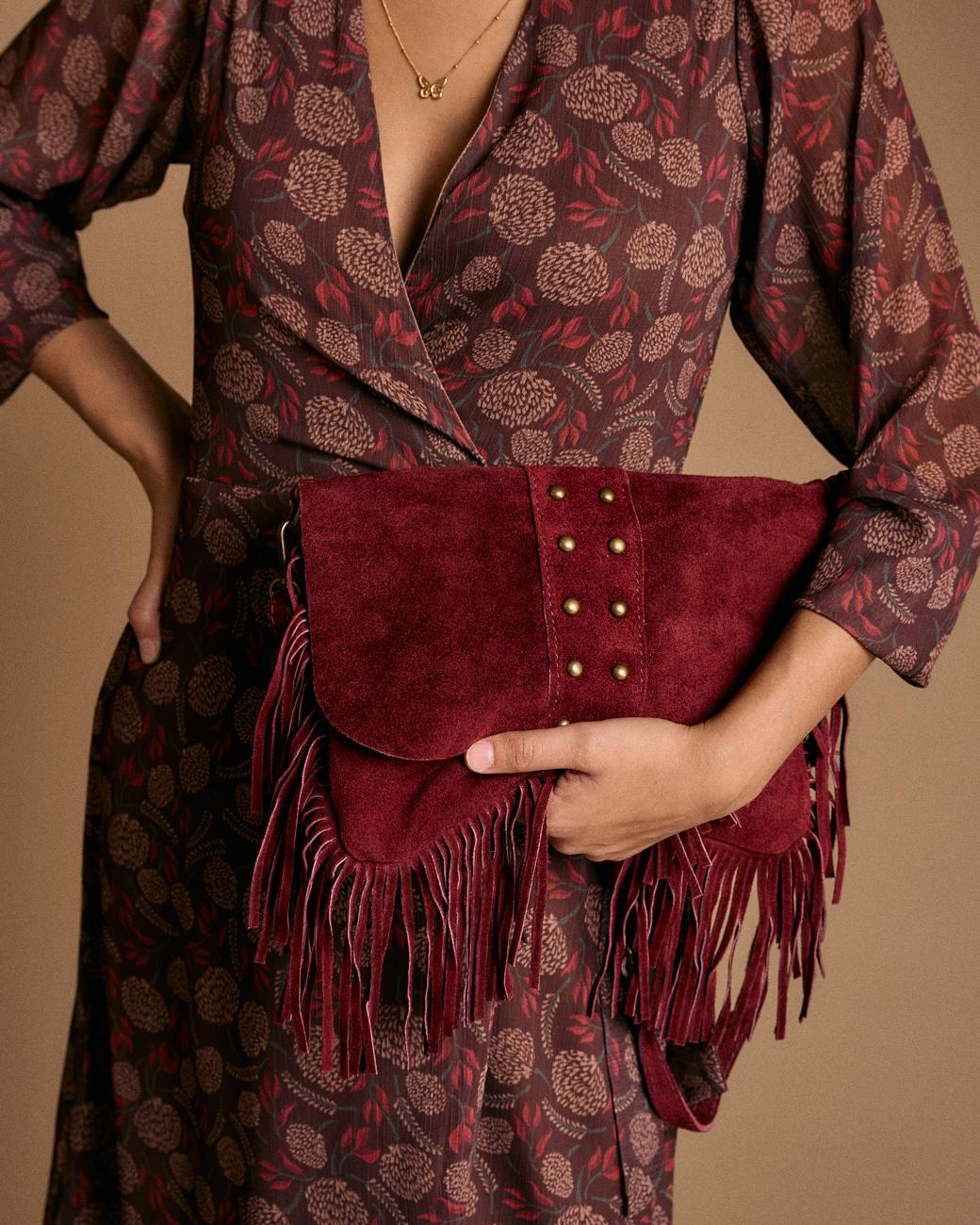 Kaia Garnet Fringe Crossbody Bag