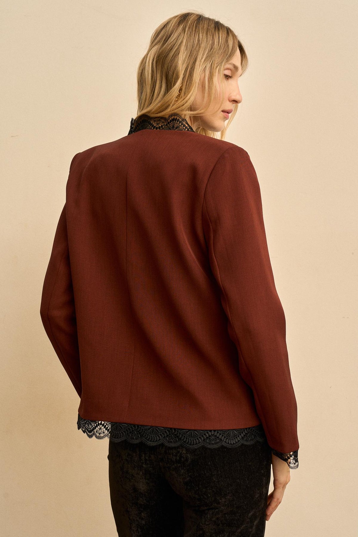 Esmeraline Lace-Lapel Blazer