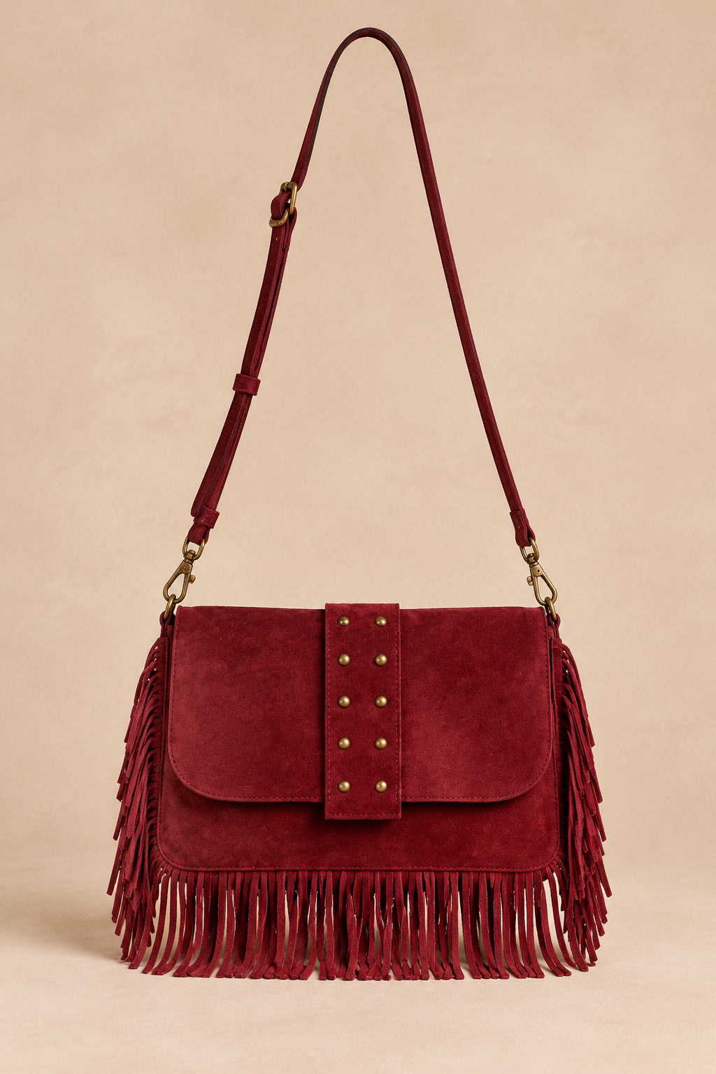 Kaia Garnet Fringe Crossbody Bag