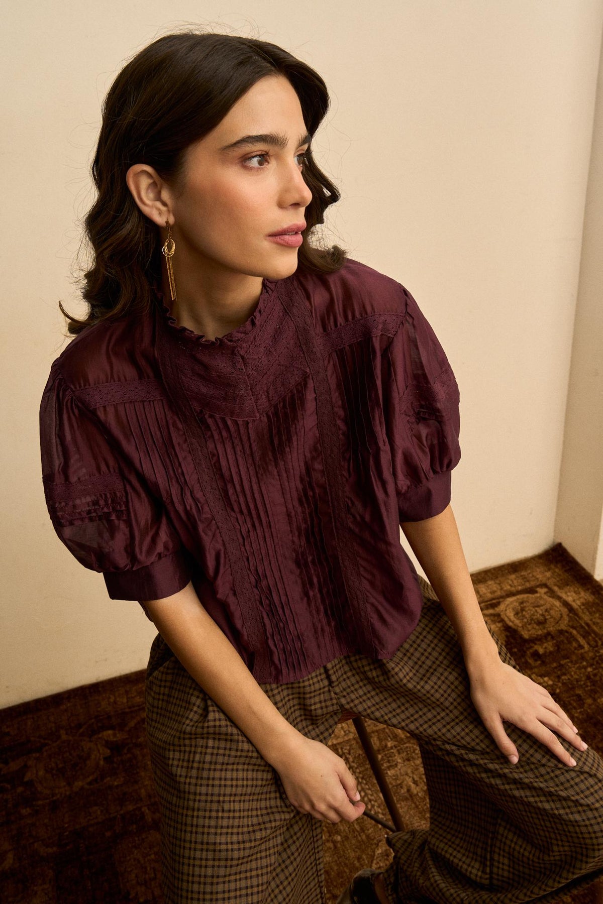Soline Pintuck Puff-Sleeve Blouse