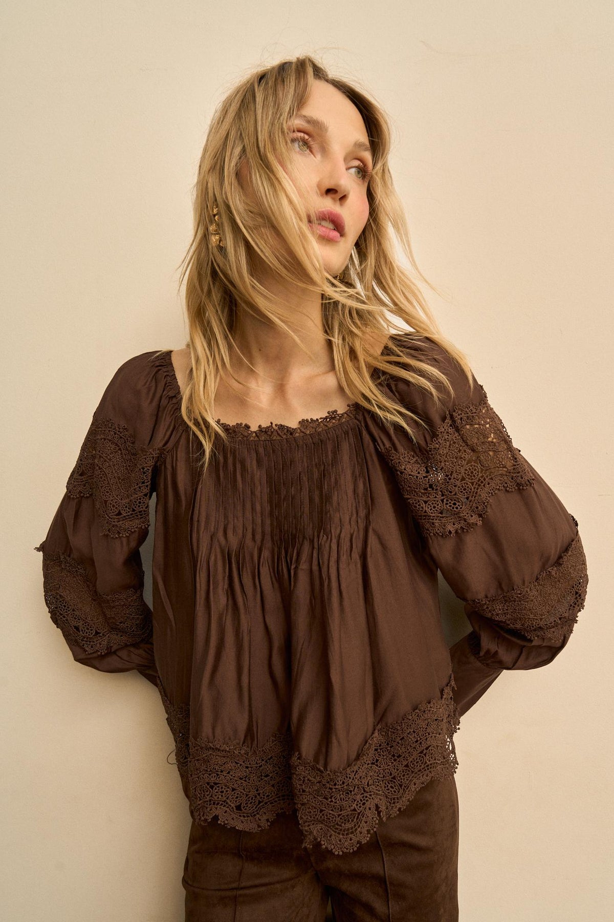 Elodie Gathered Lace Blouse