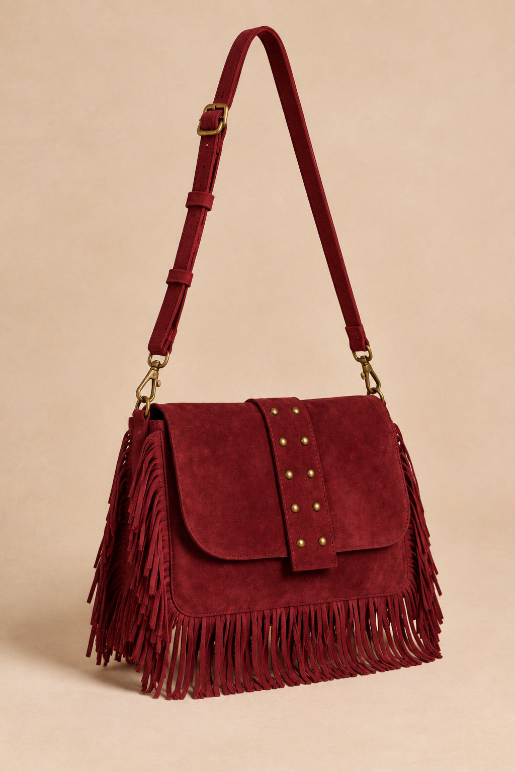 Kaia Garnet Fringe Crossbody Bag