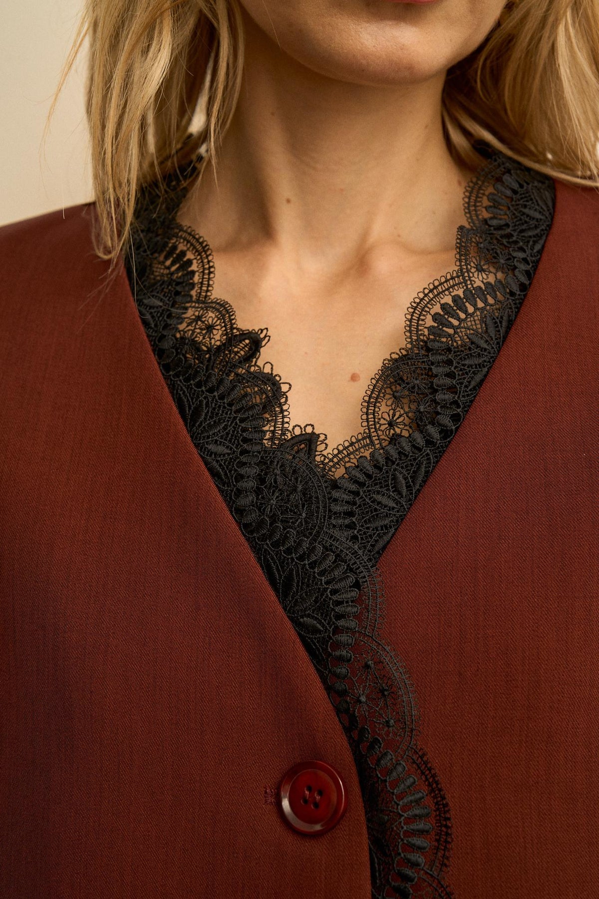 Esmeraline Lace-Lapel Blazer