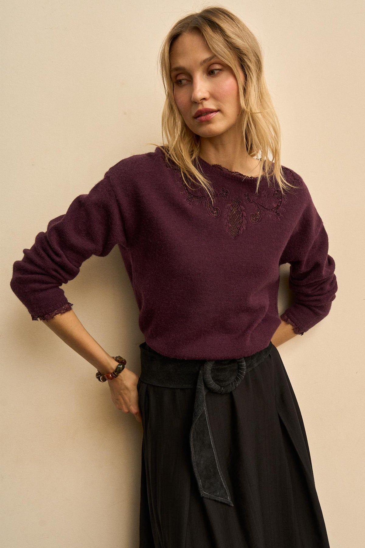 Amaia Openwork-Neck Sweater