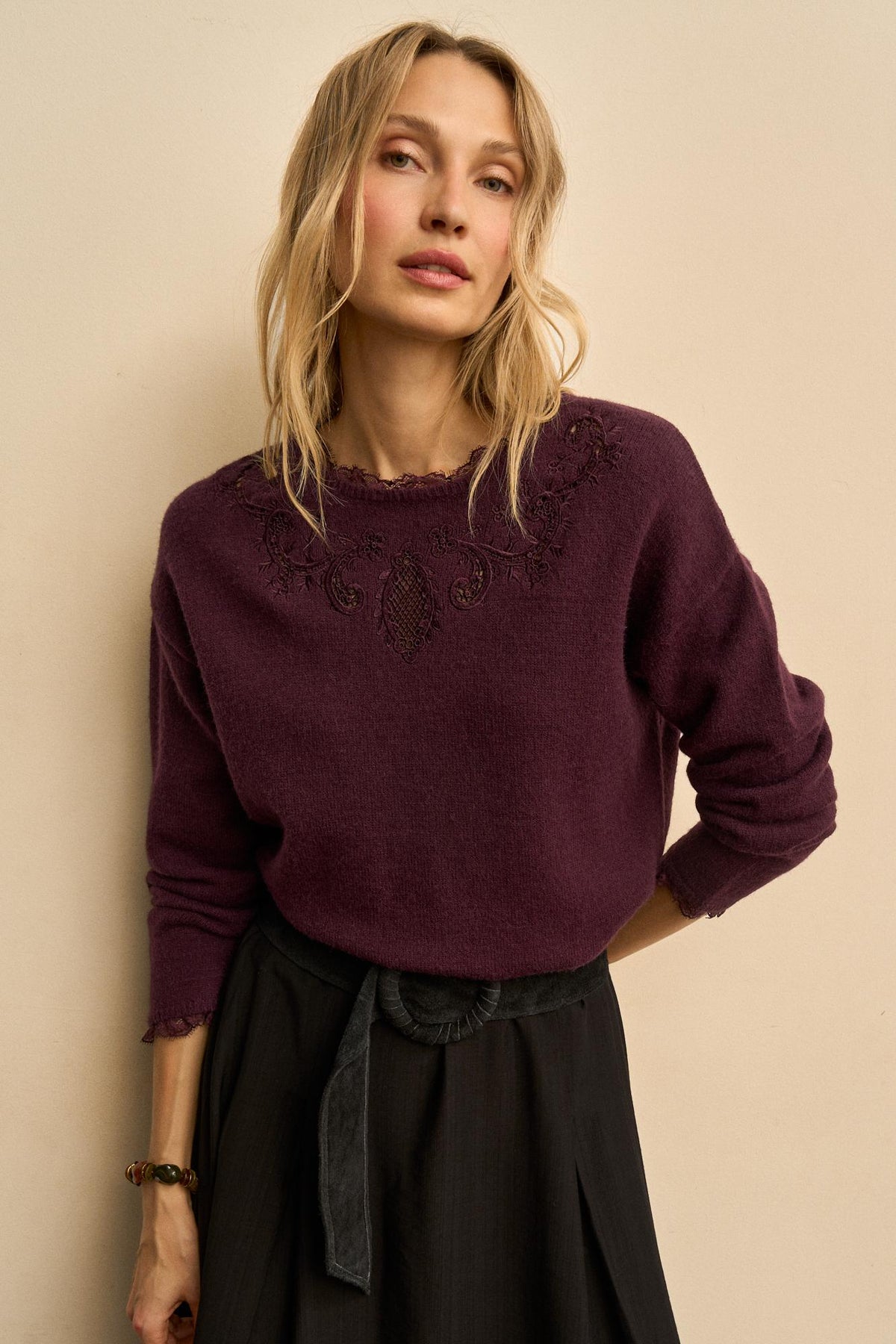 Amaia Openwork-Neck Sweater