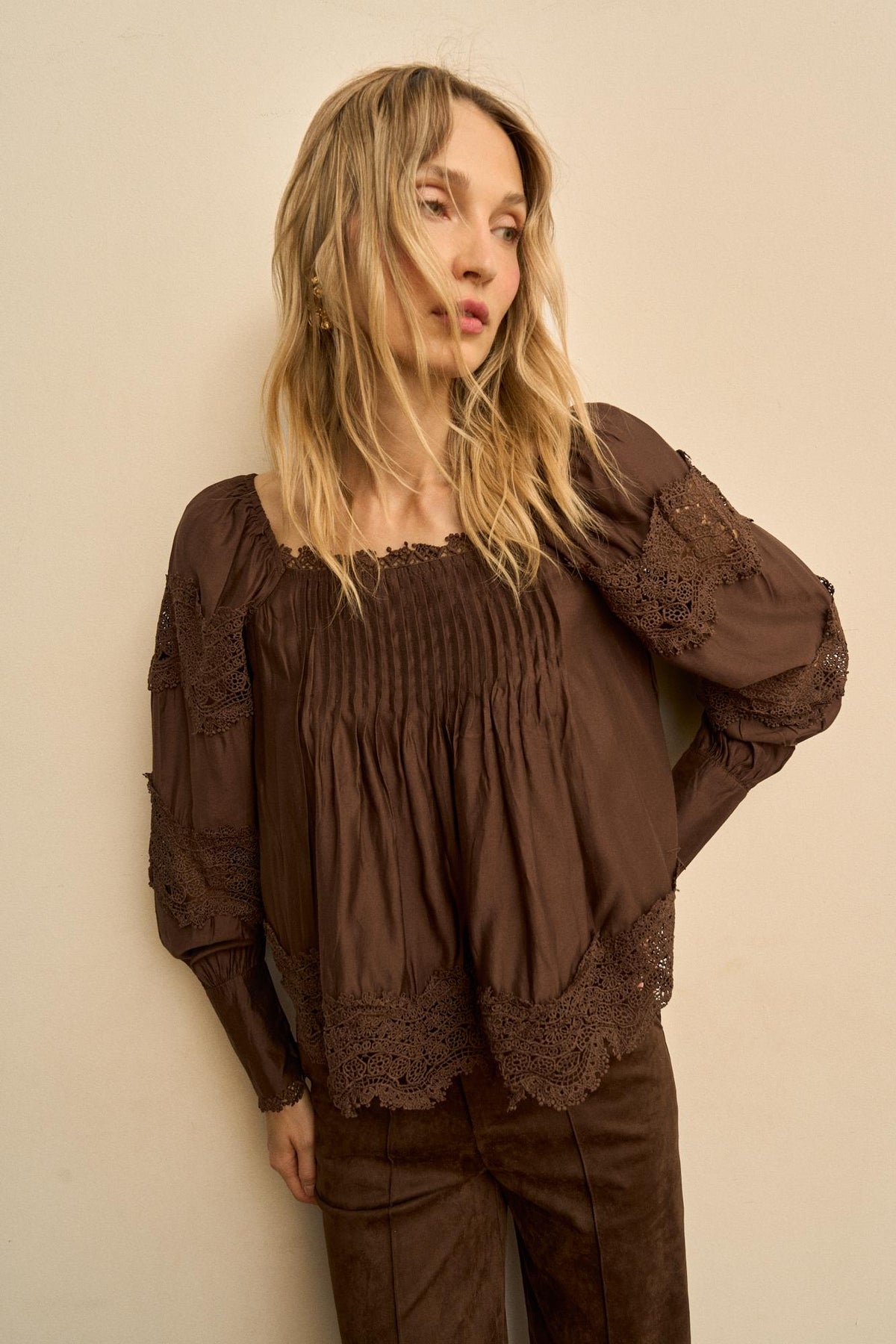 Elodie Gathered Lace Blouse