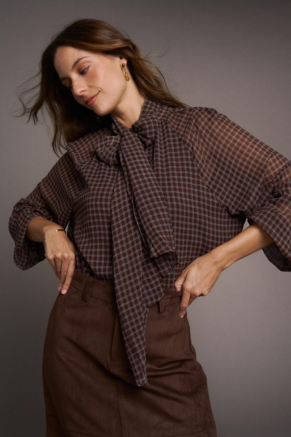 Amélie Embroidered Check print Blouse