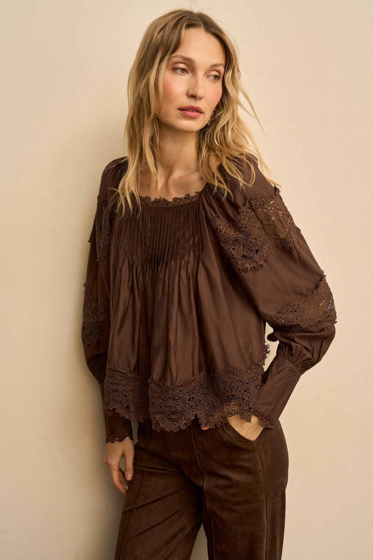 Elodie Gathered Lace Blouse