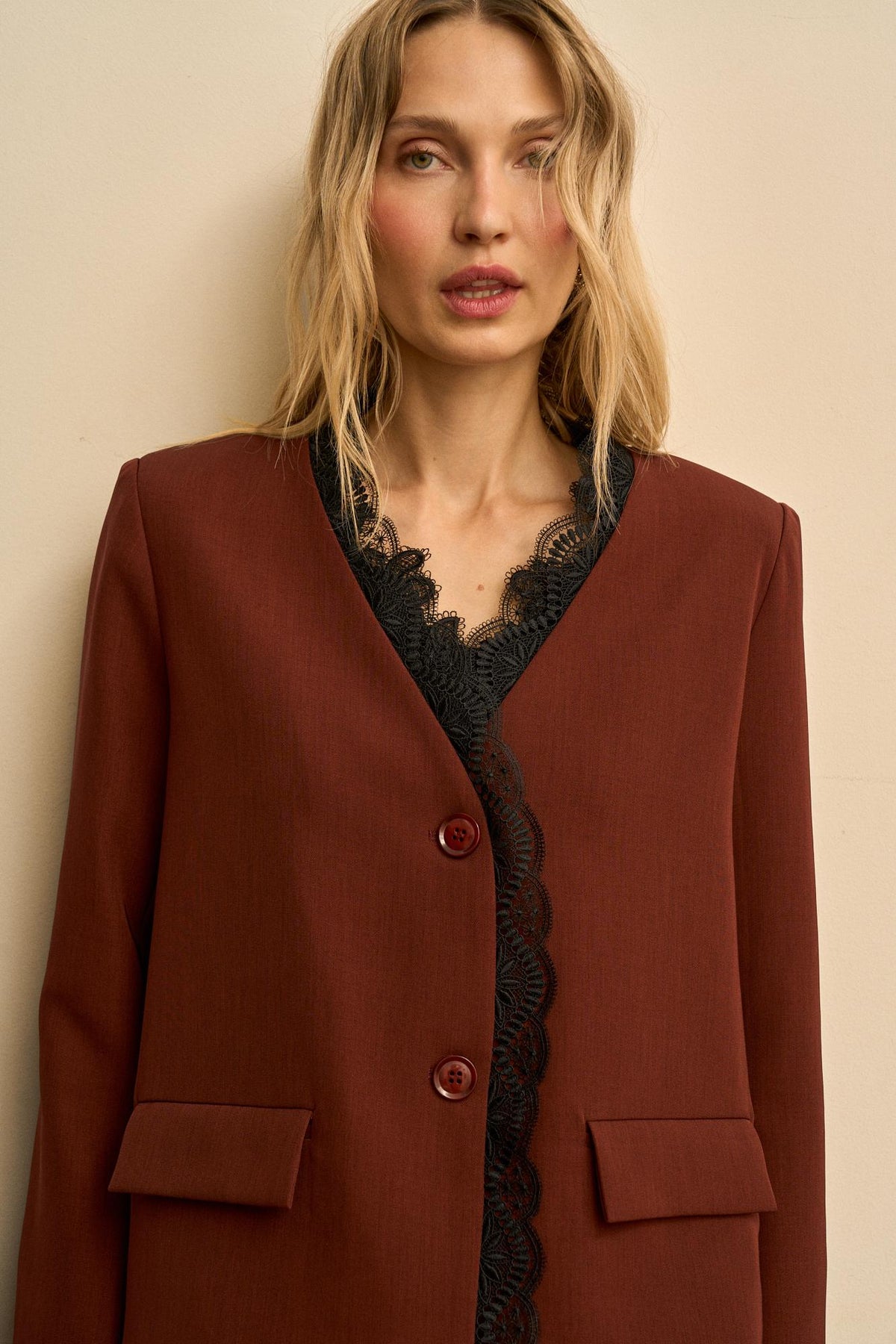 Esmeraline Lace-Lapel Blazer