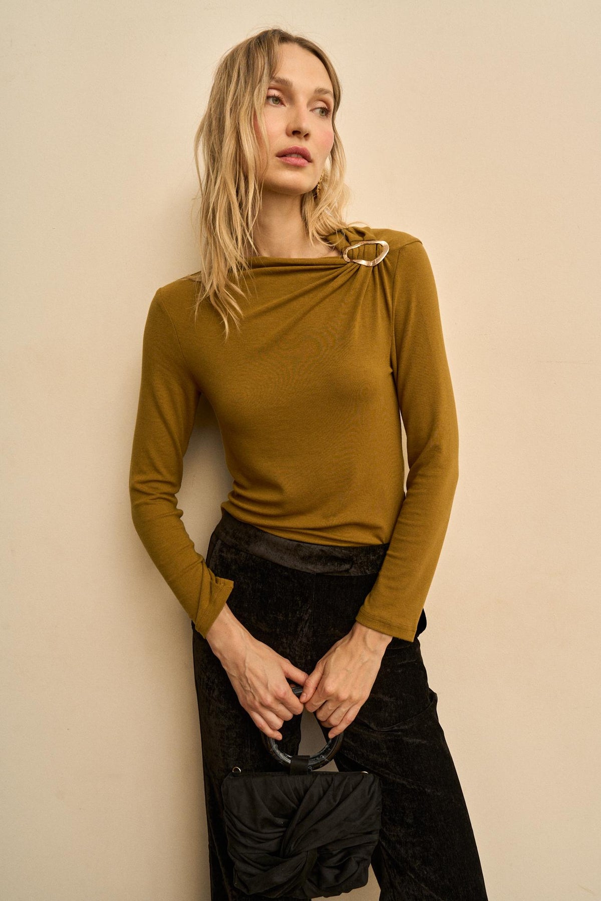 Ysée Draped Top with Brooch