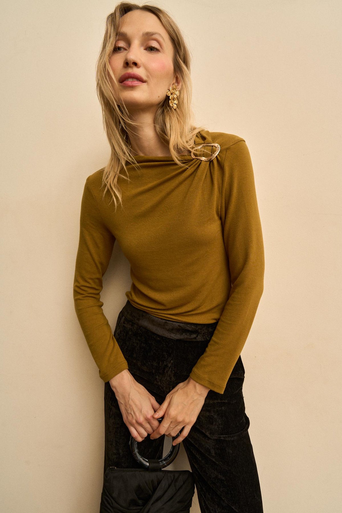 Ysée Draped Top with Brooch