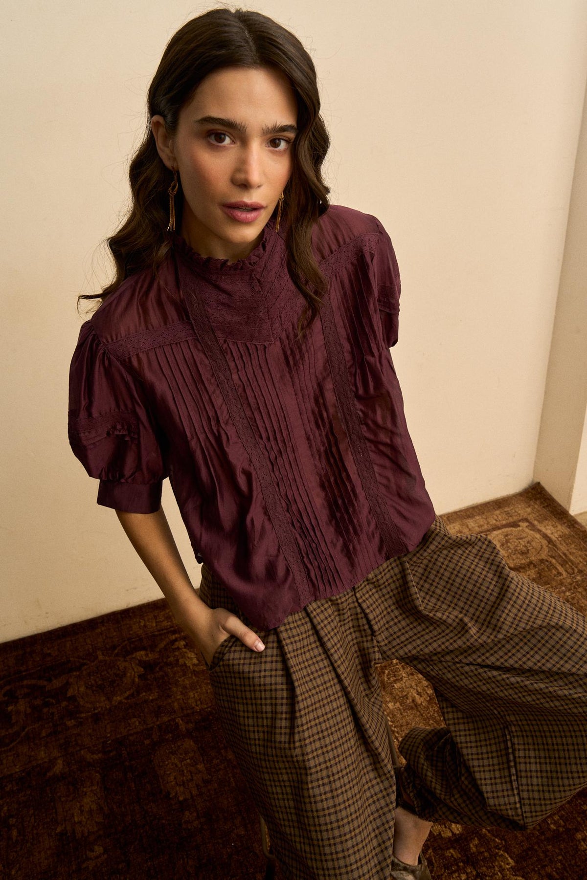 Soline Pintuck Puff-Sleeve Blouse