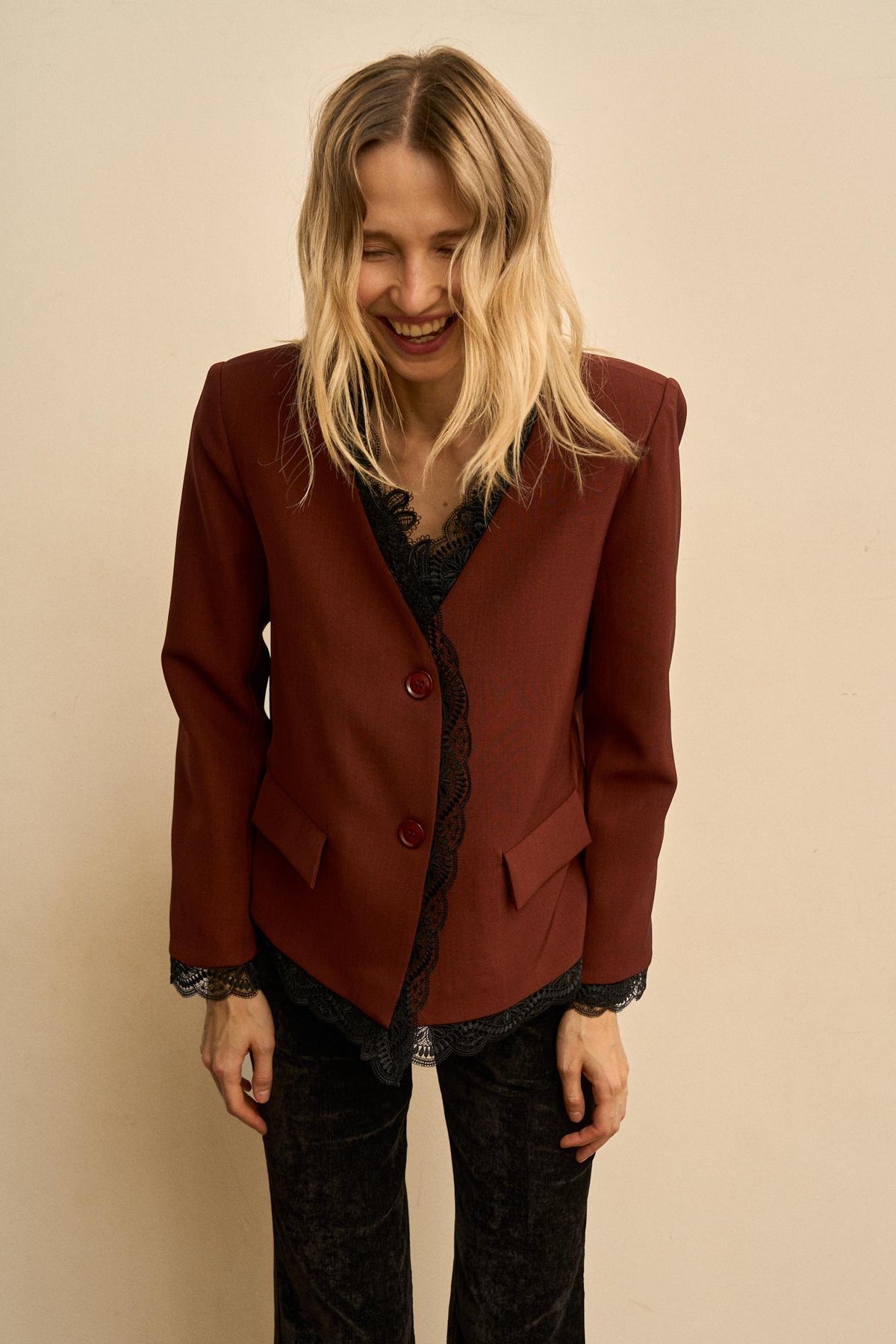 Esmeraline Lace-Lapel Blazer