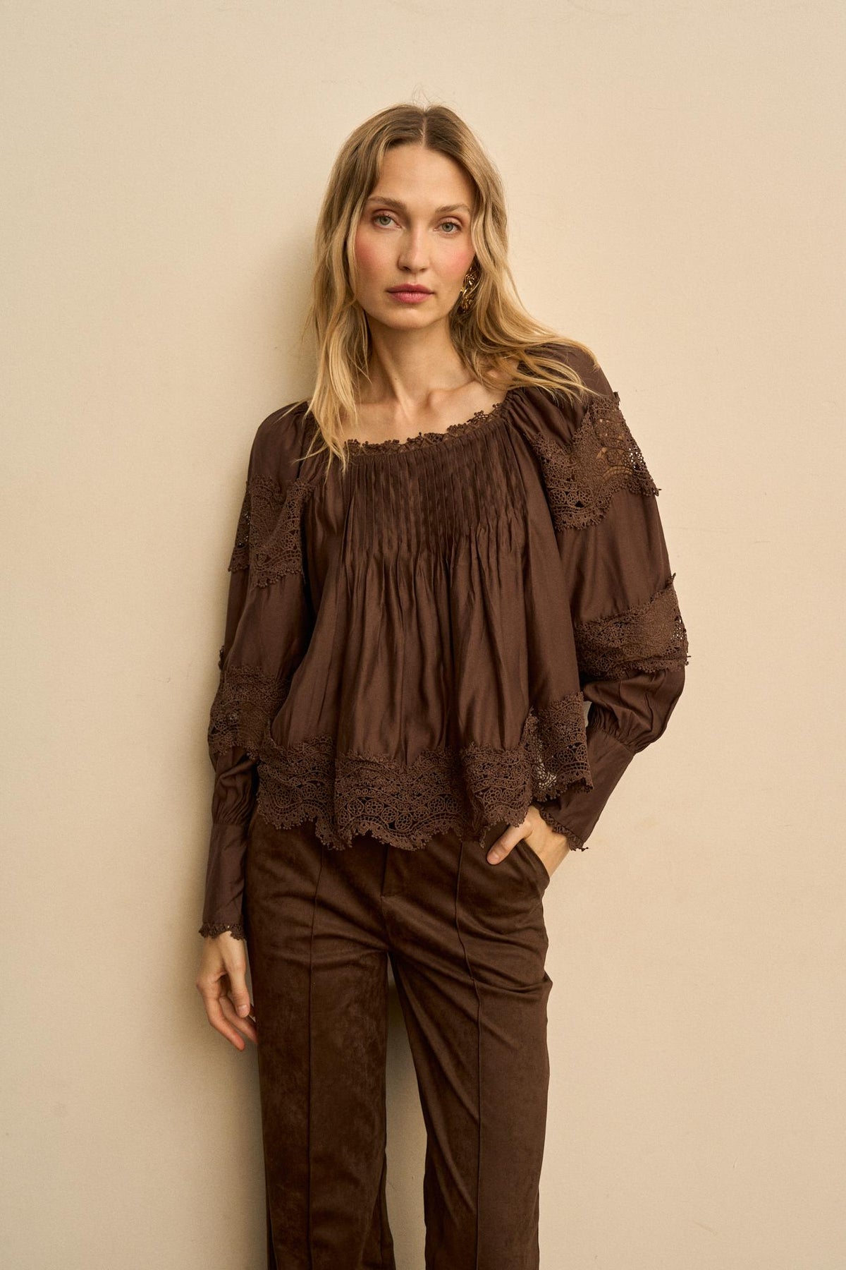Elodie Gathered Lace Blouse