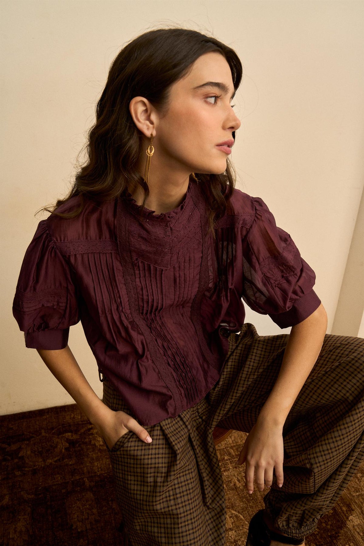 Soline Pintuck Puff-Sleeve Blouse