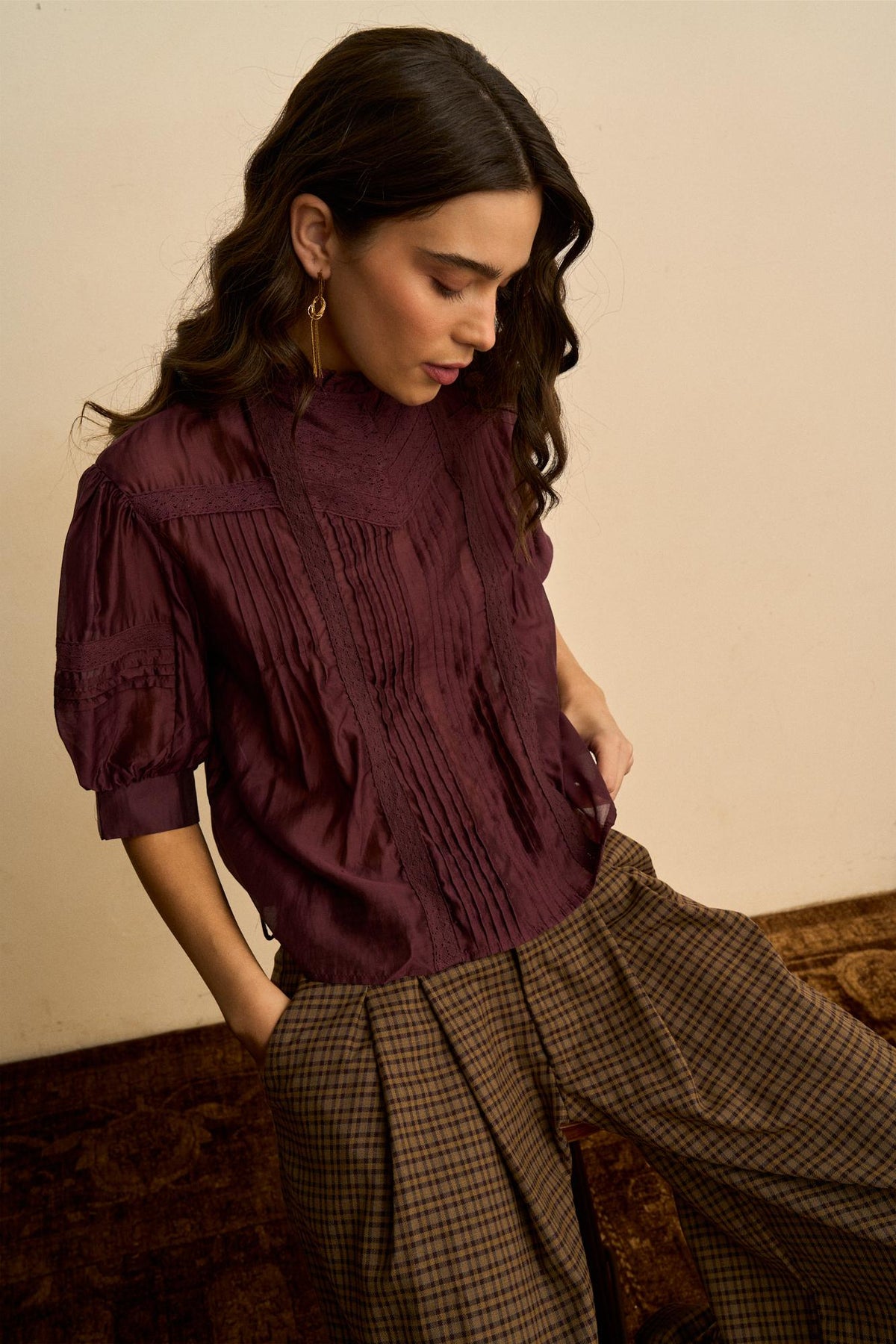 Soline Pintuck Puff-Sleeve Blouse