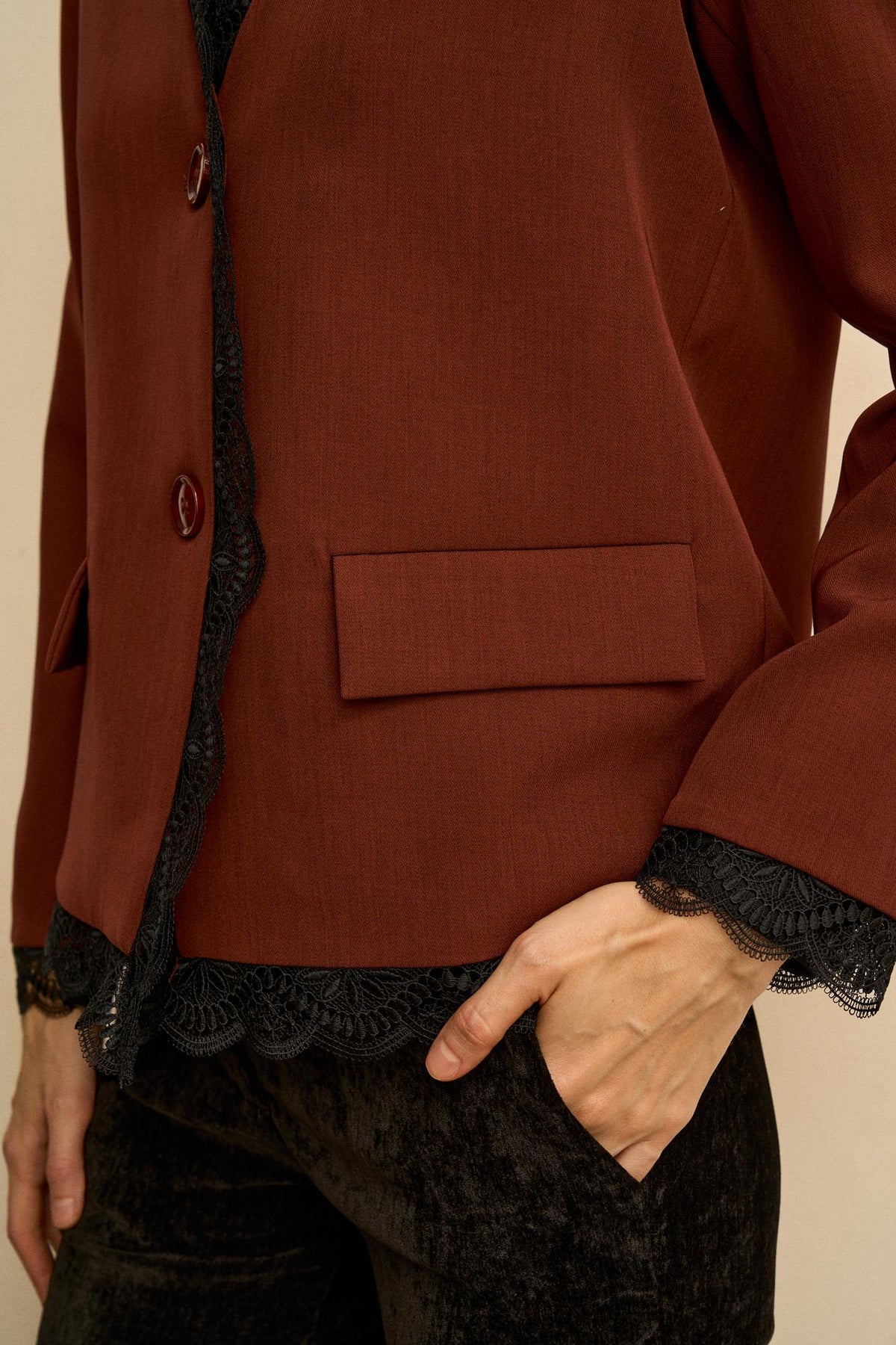Esmeraline Lace-Lapel Blazer